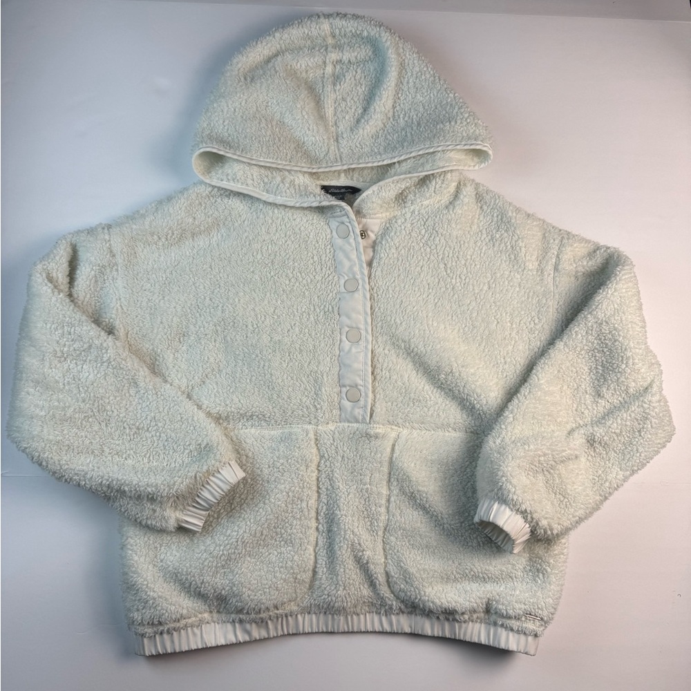 Eddie Bauer Cream /white Fleece Pullover Hoodie Size Small